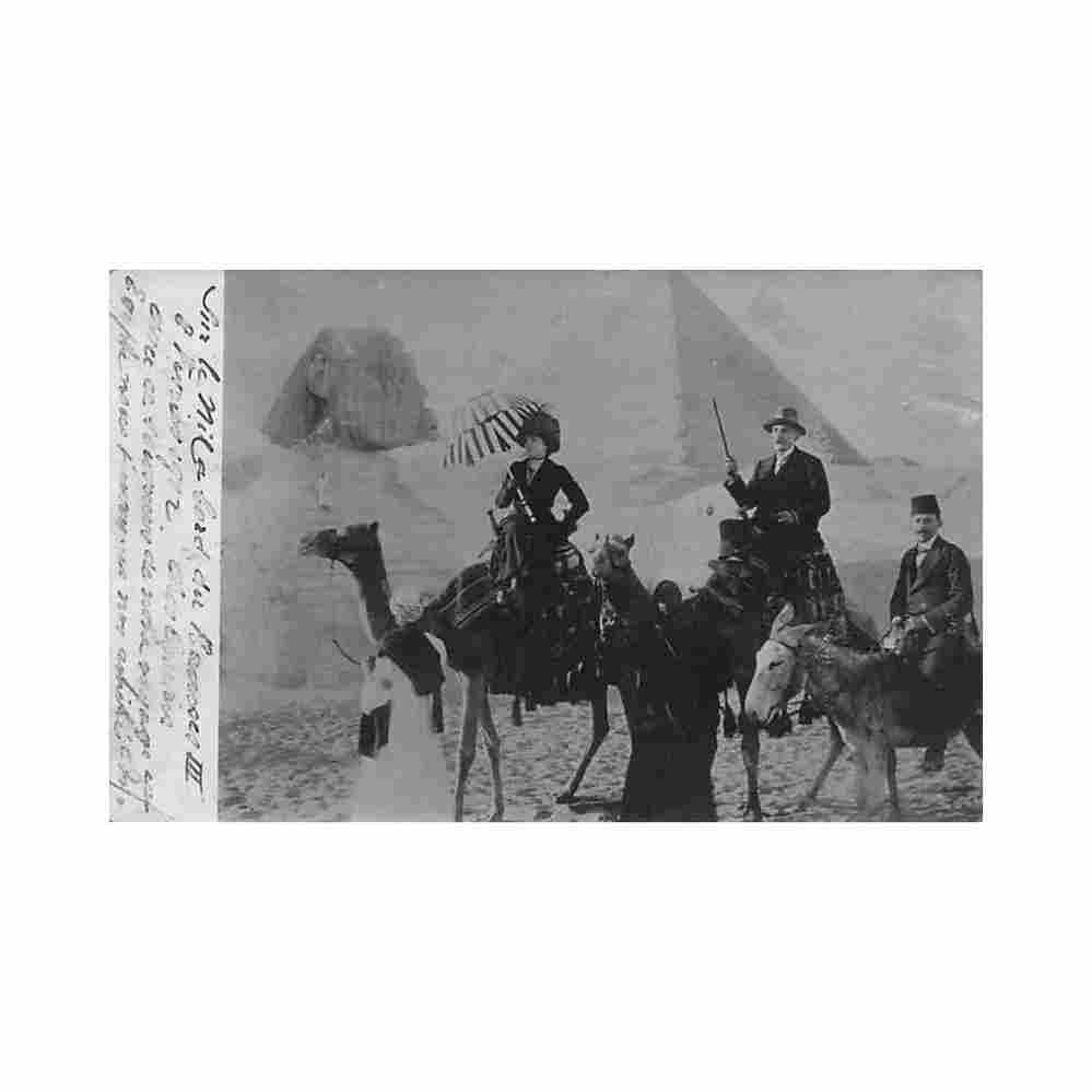 egypt tourists in front the sphynx and the pyramids year 1912 Vintage A4 Photo Print
