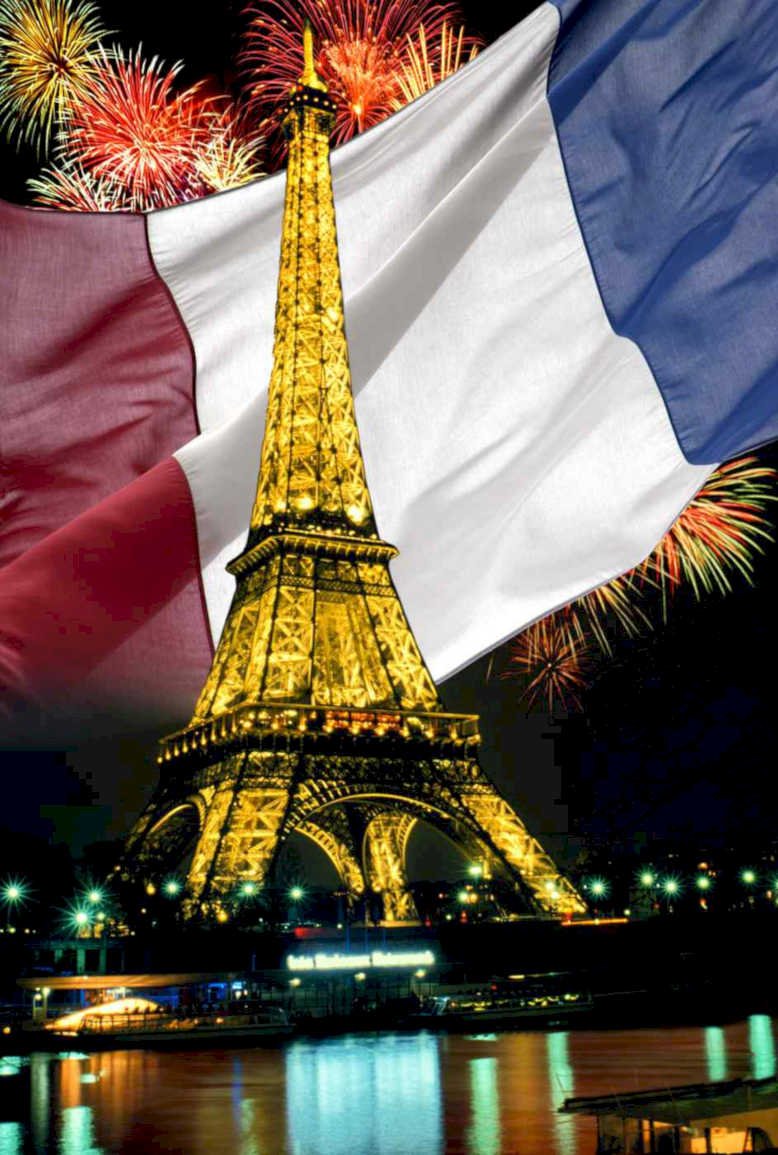 eiffel tower fireworks Flags1980s A4 Photo Print