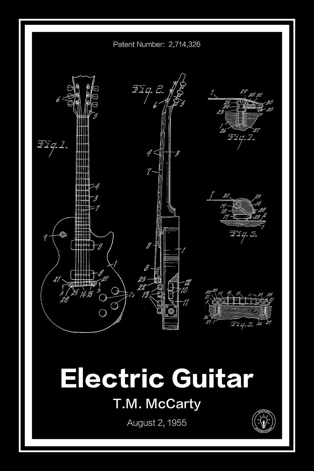 electric guitar patent print black A4 Photo Print