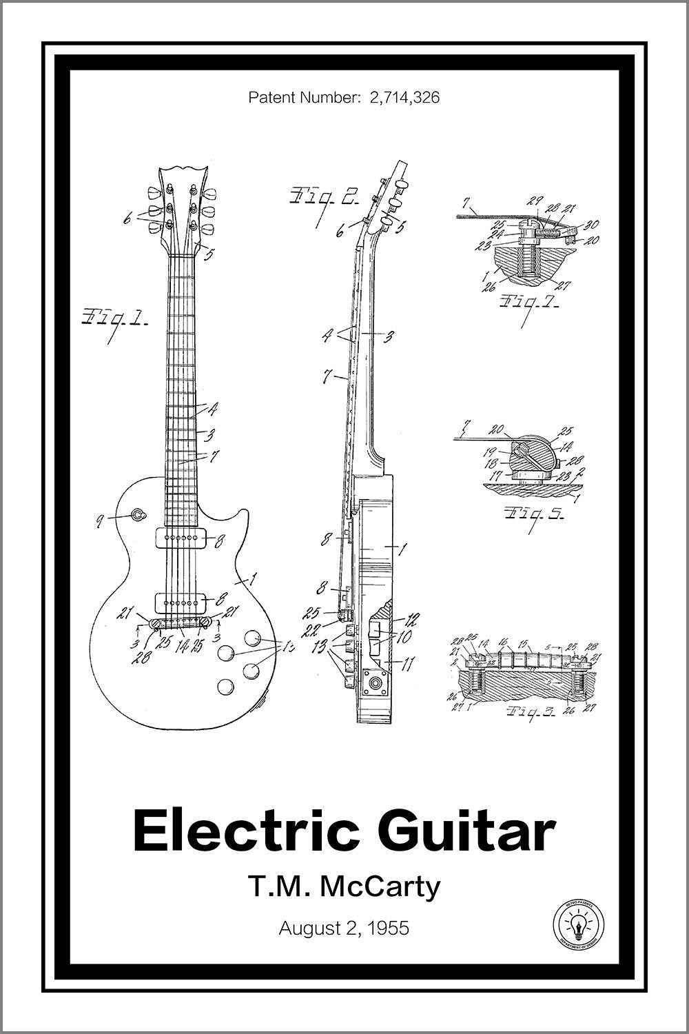 electric guitar patent print white A4 Photo Print