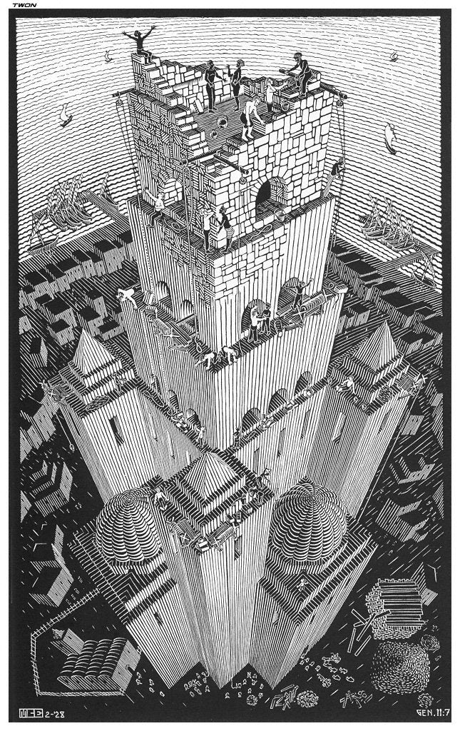 escher2 059 twon Tower of Babel Art A4 Photo Print