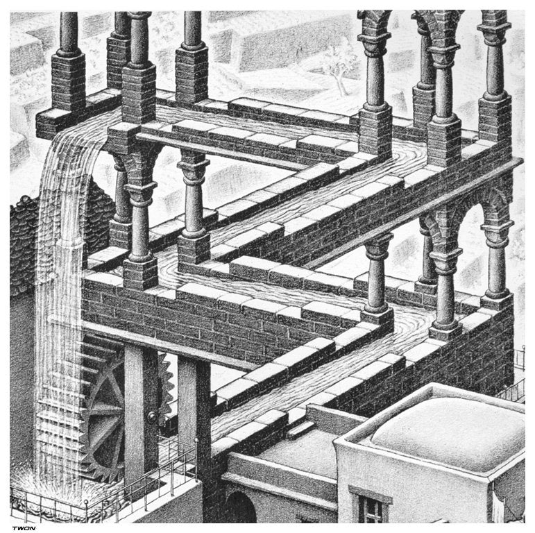 escher2 105 twon Waterfall detail Art A4 Photo Print