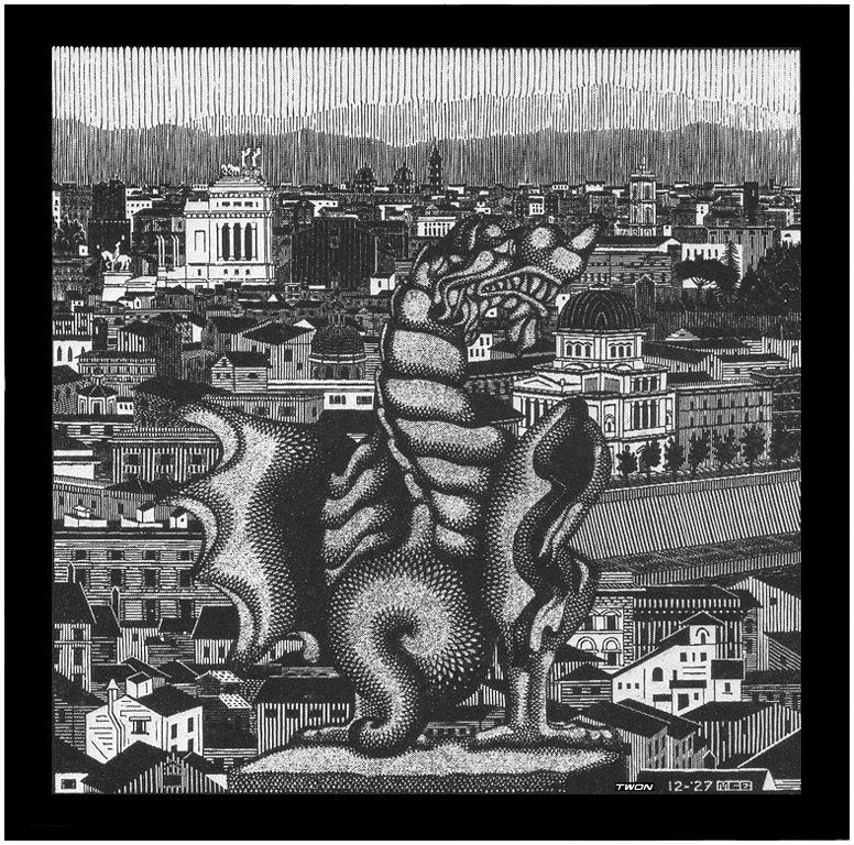 escher2 151 twon Rome and the Griffin of Borgheses Art A4 Photo Print