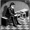 escher2 174 twon Man with Cuboid Art A4 Photo Print