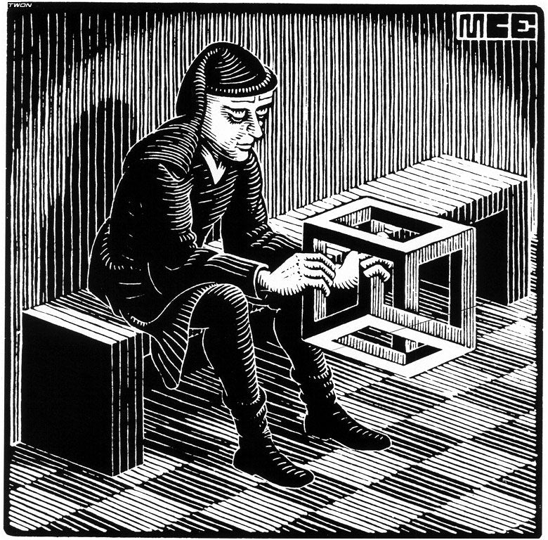 escher2 174 twon Man with Cuboid Art A4 Photo Print