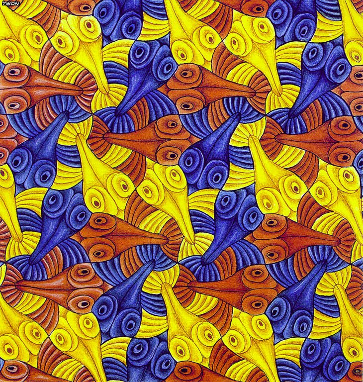 escher2 182 twon Symmetry Watercolor 55 Fish Art A4 Photo Print