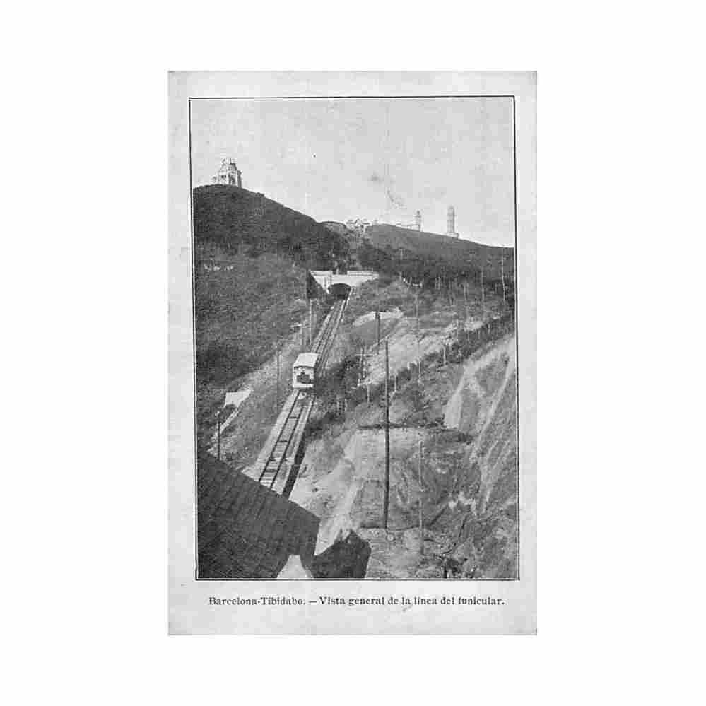 espana barcelona tibidabo vista general de la linea del funicular ed desconocido Vintage A4 Photo Print