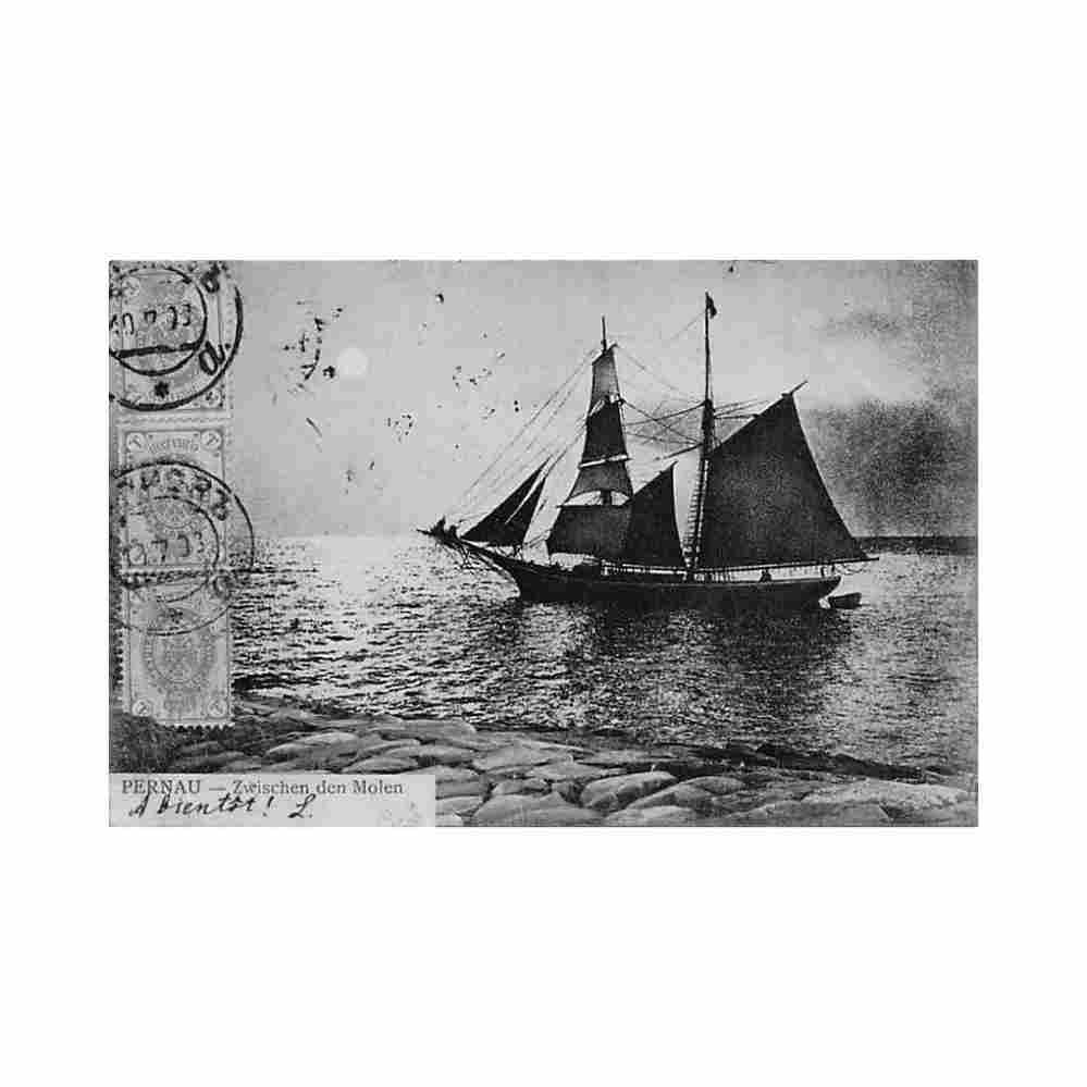 estonia parnu pernau between the moles sailing ship Vintage A4 Photo Print