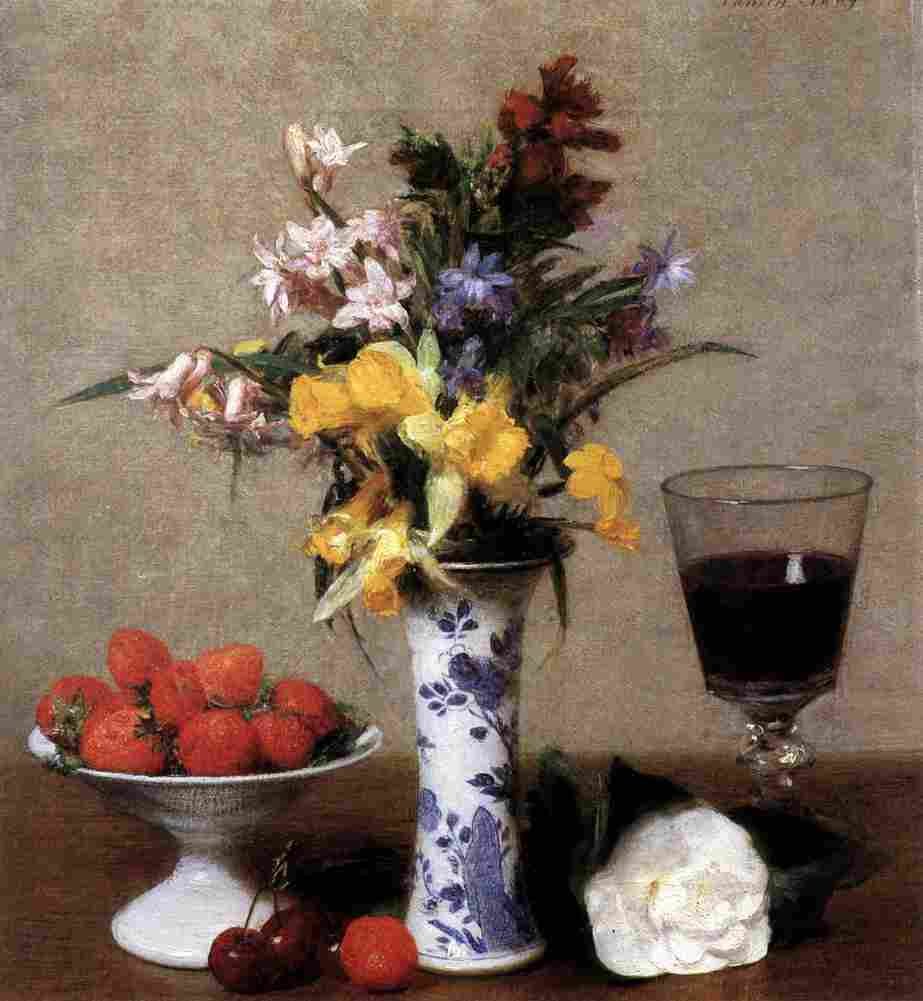 fantin still life with flowers and fruit Art A4 Photo Print