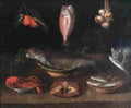 figueira still life with fish crustaceans onions oranges and cat Art A4 Photo Print