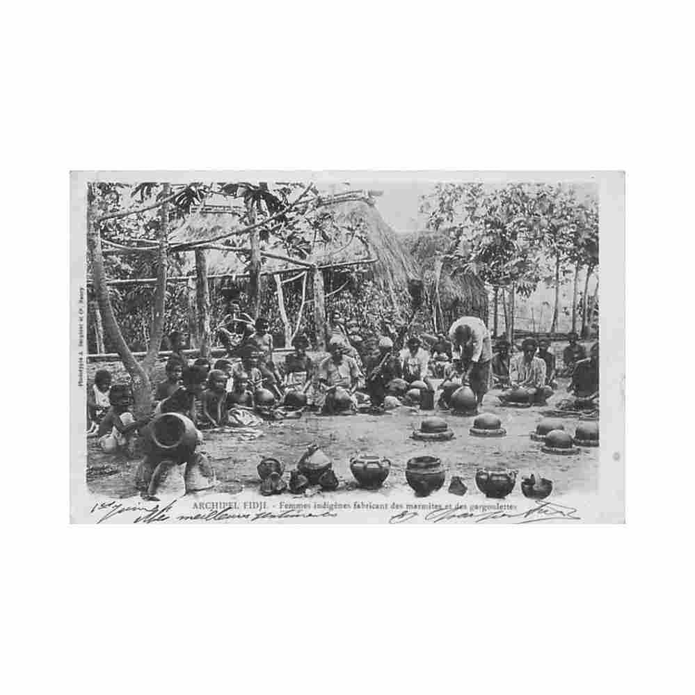 fiji native women making earthenware a bergeret Vintage A4 Photo Print