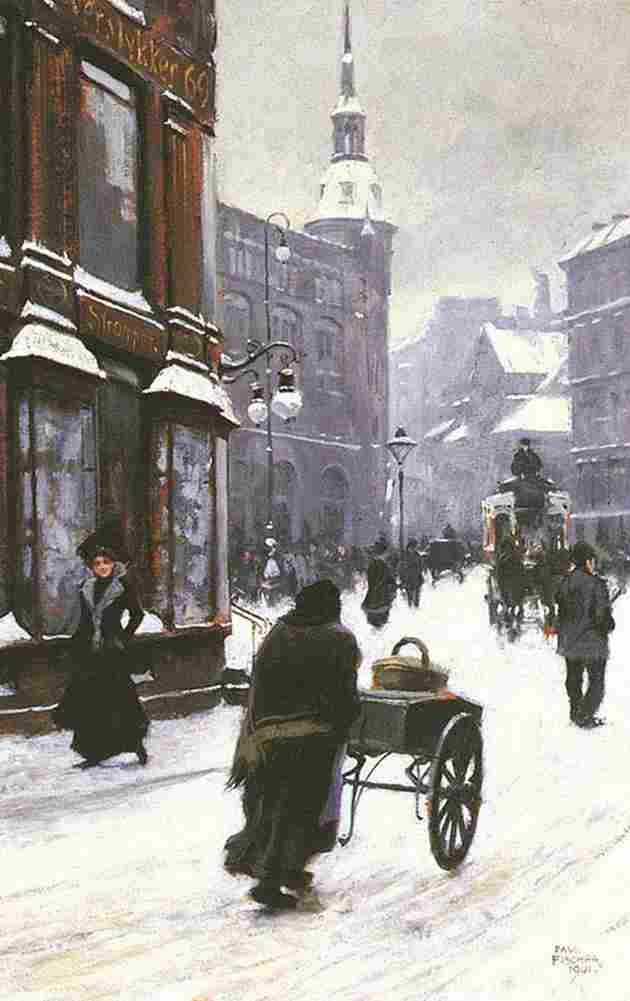 fisc A Street Scene In Winter Art A4 Photo Print
