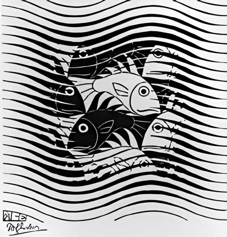 fishes in waves mc escher 1963 A4 Photo Print