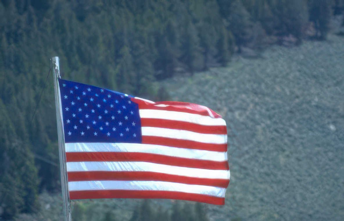 flag mountains trees Vintage A4 Photo Print