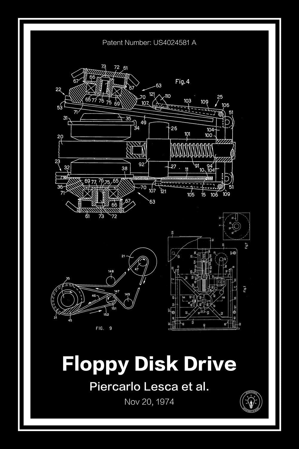 floppy disk patent print black A4 Photo Print