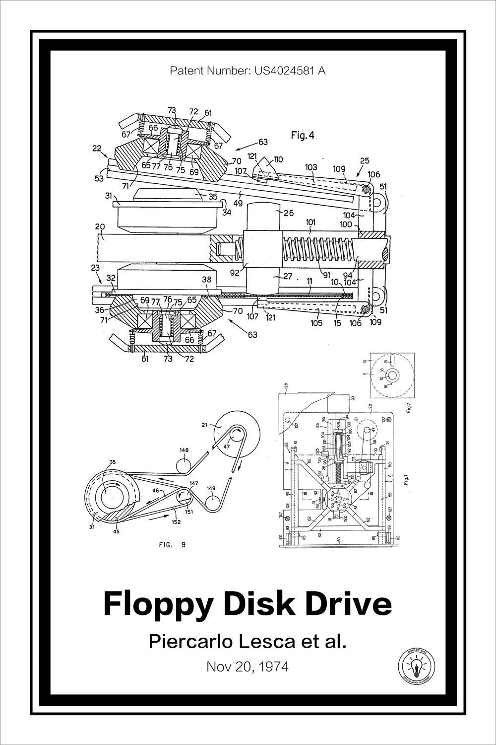 floppy disk patent print white A4 Photo Print