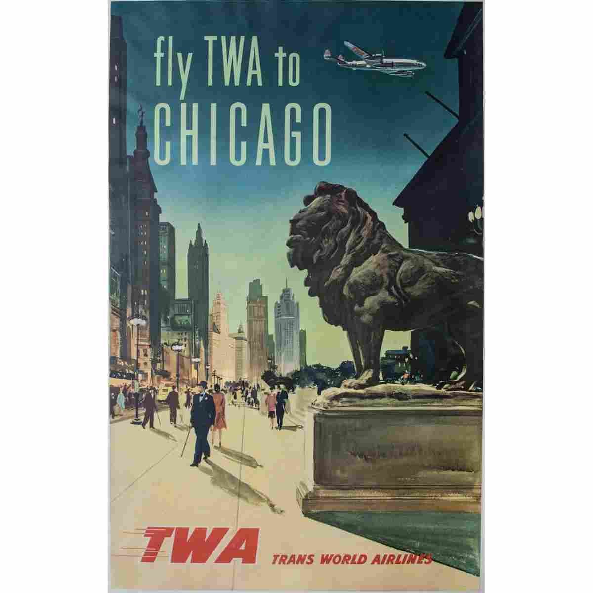 fly twa to chicago 1950 2 Advert A4 Photo Print
