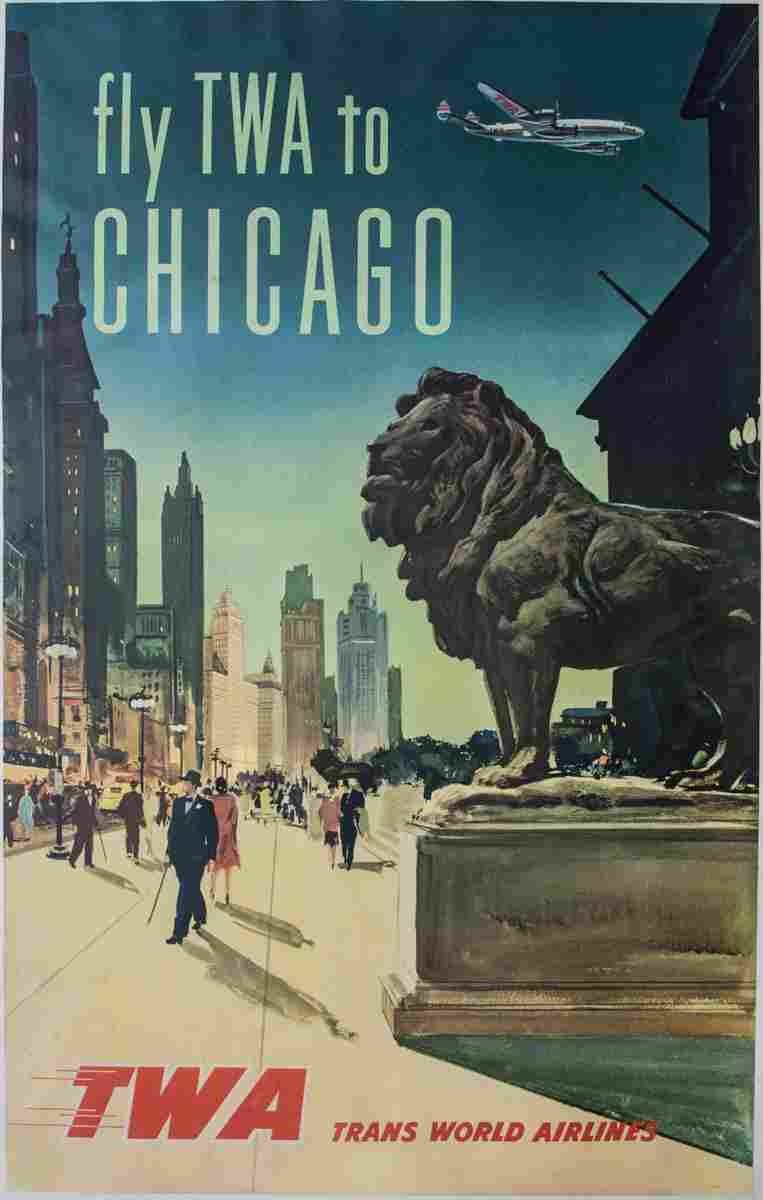 fly twa to chicago 1950 4 Advert A4 Photo Print