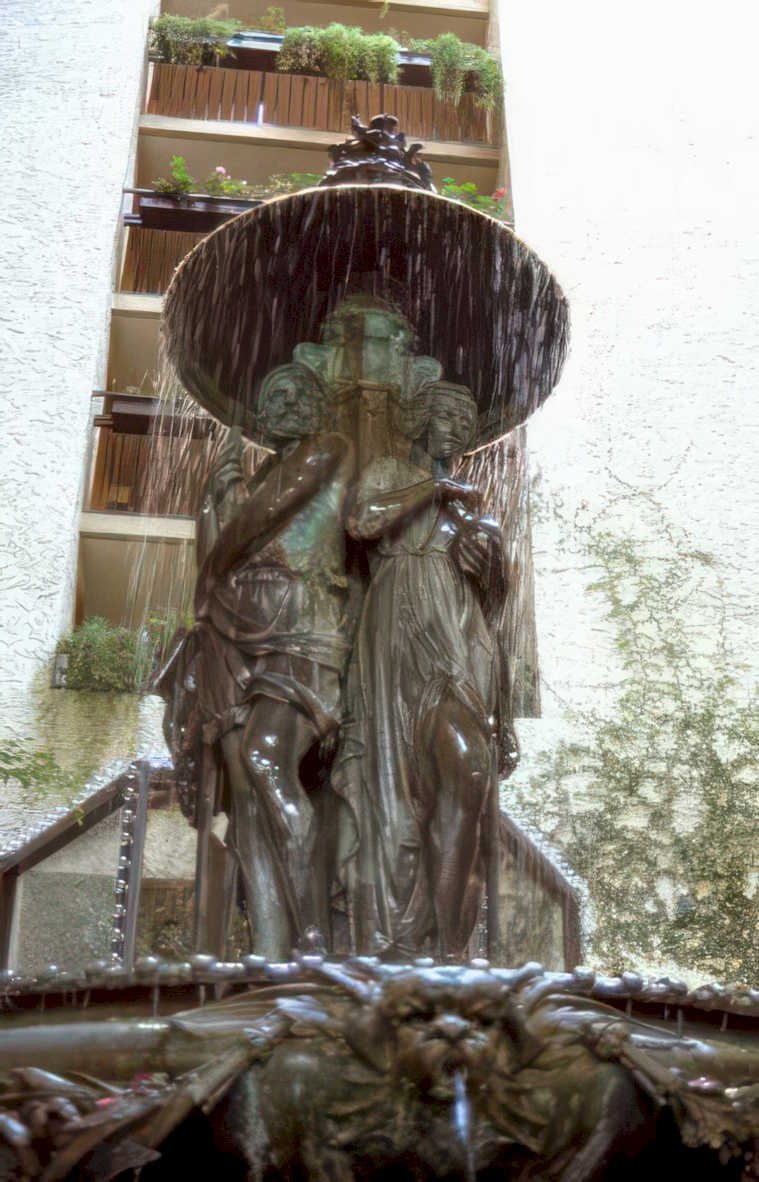 fountain statue cityscape Vintage A4 Photo Print