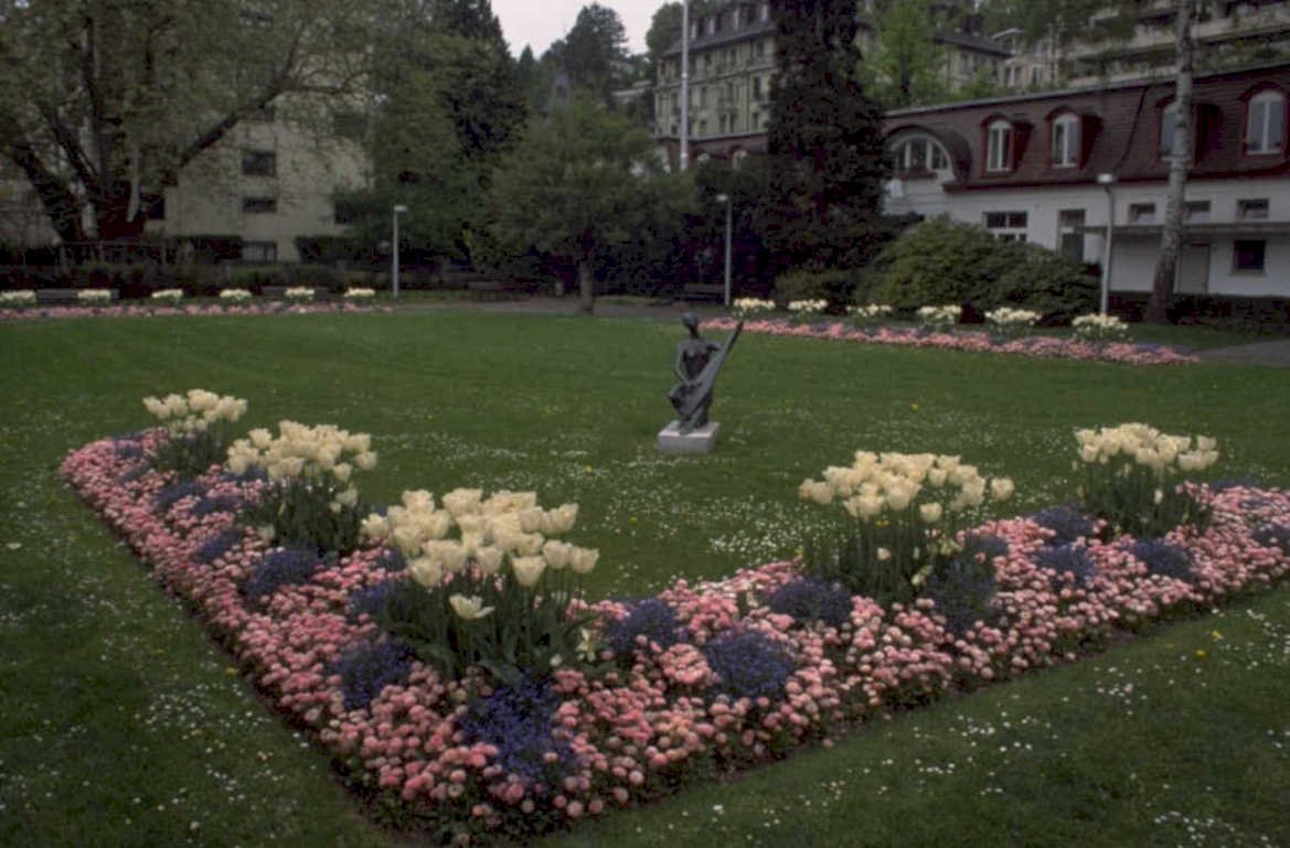 garden tulips statue 1980s 1990s A4 Photo Print