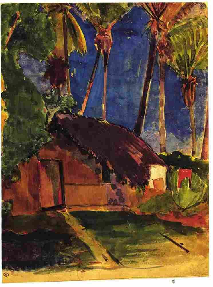 gaug Hut Under Palms Art A4 Photo Print