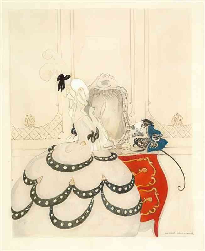 gerda wegener en elegant dame i rococodragt der sminker sig. pa den rode kommode sidder en abe Art A4 Photo Print UK