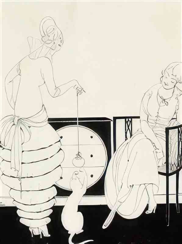gerda wegener interior med to piger der leger med en kat Art A4 Photo Print