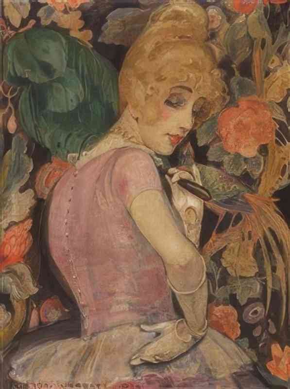 gerda wegener portraet med gron fjervifte Art A4 Photo Print