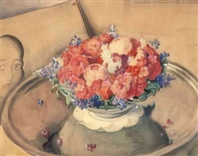 gerda wegener still life with flowers on silver tray Art A4 Photo Print UK