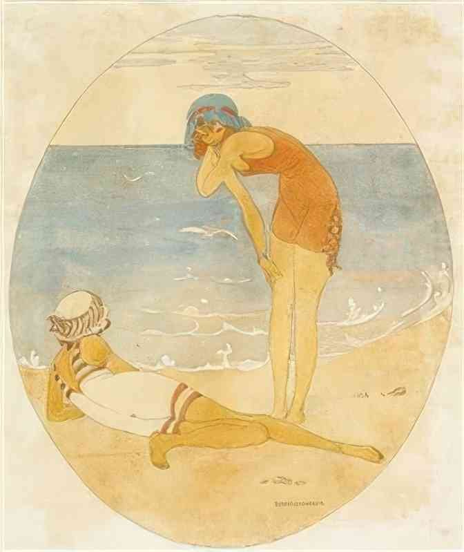 gerda wegener to badepiger i henholdsvis rod og hvid badedragt Art A4 Photo Print UK
