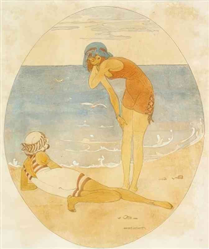 gerda wegener two girls on the beach Art A4 Photo Print