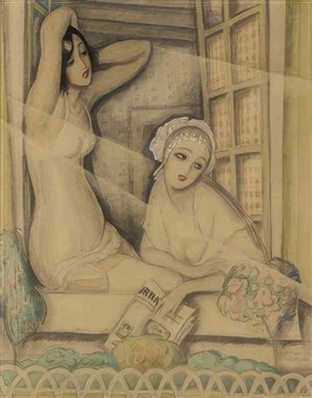 gerda wegener two women in a window. Art A4 Photo Print