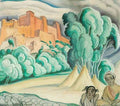 gerda wegener view towards village with figures in the foreground maroc Art A4 Photo Print