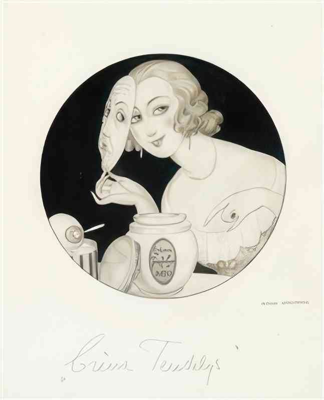 gerda wegener woman with mask creme teindelys Art A4 Photo Print