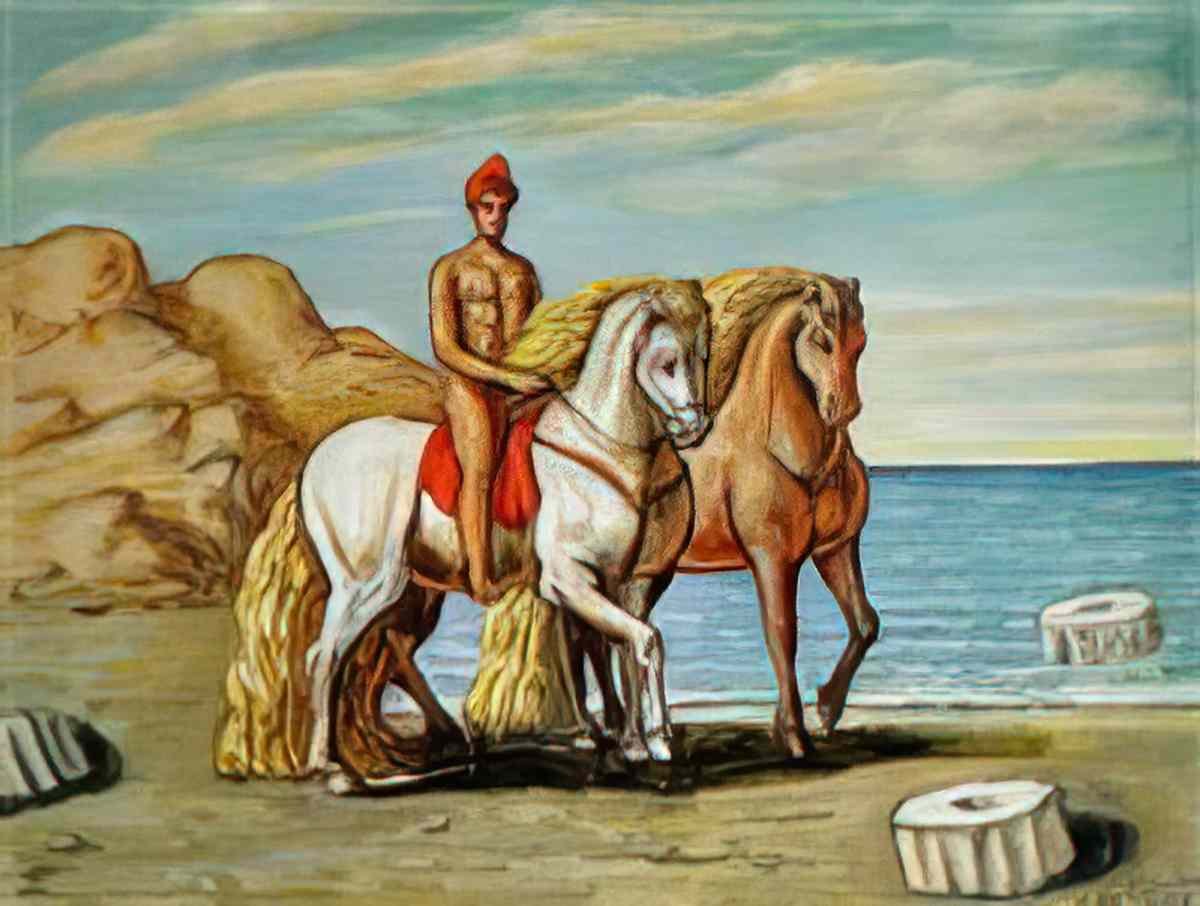 giorgio de chirico cavalli con cavaliere frigio Art A4 Photo Print