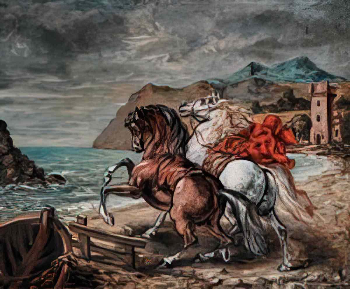giorgio de chirico cavalli impennati presso un golfo1 Art A4 Photo Print