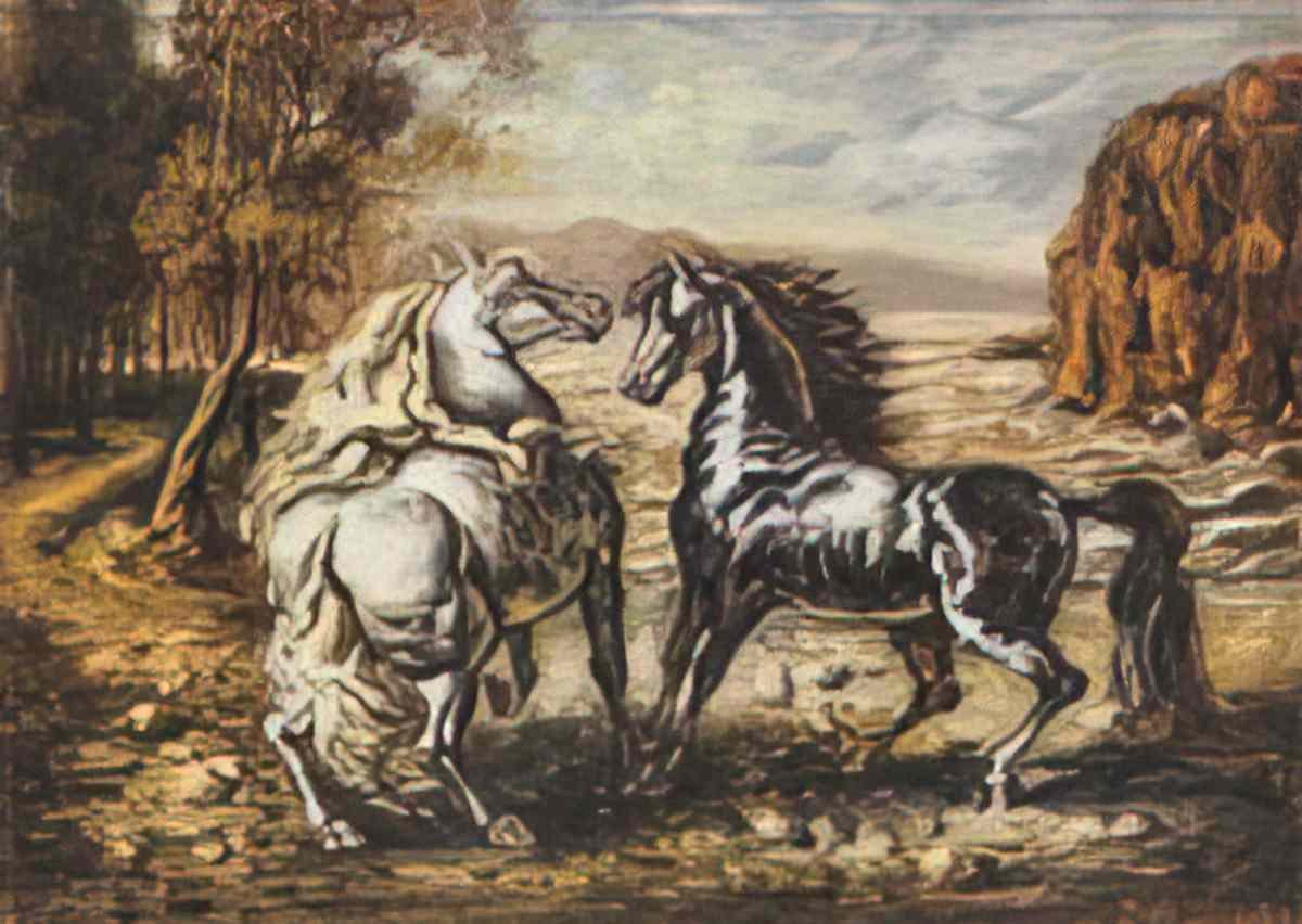 giorgio de chirico cavalli in un paese con bosco e marina Art A4 Photo Print