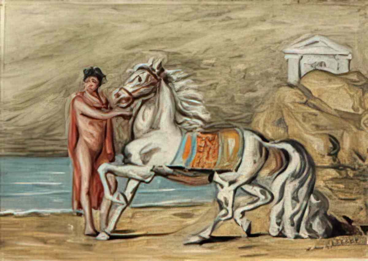 giorgio de chirico cavallo e cavaliere in riva al mare Art A4 Photo Print