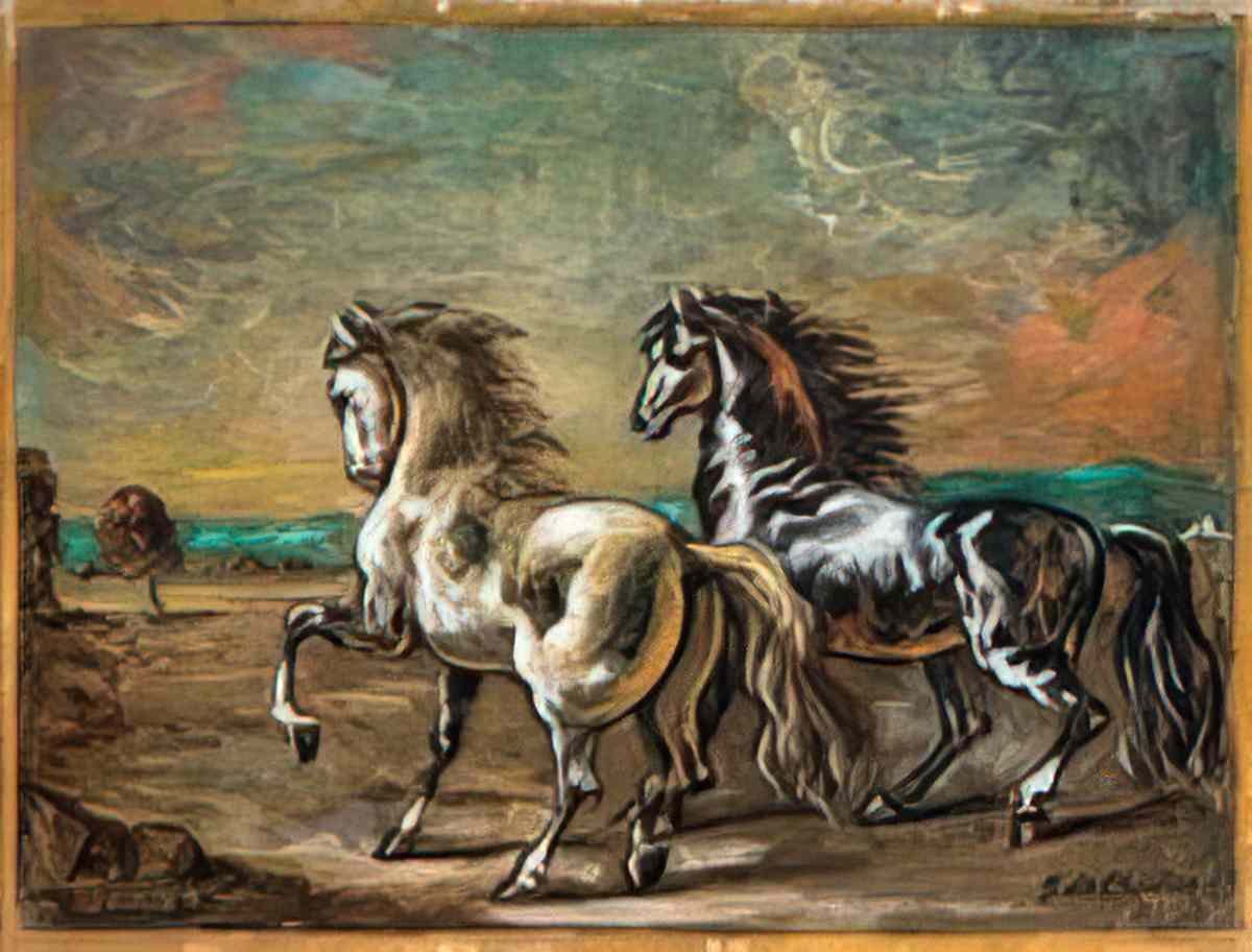 giorgio de chirico due cavalli anni sessanta Art A4 Photo Print