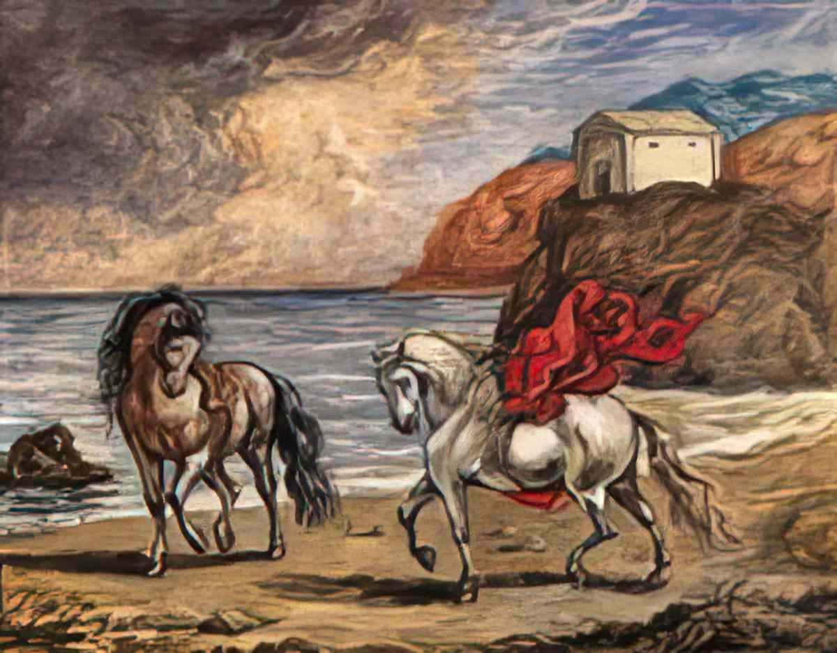 giorgio de chirico due cavalli in riva al mare Art A4 Photo Print