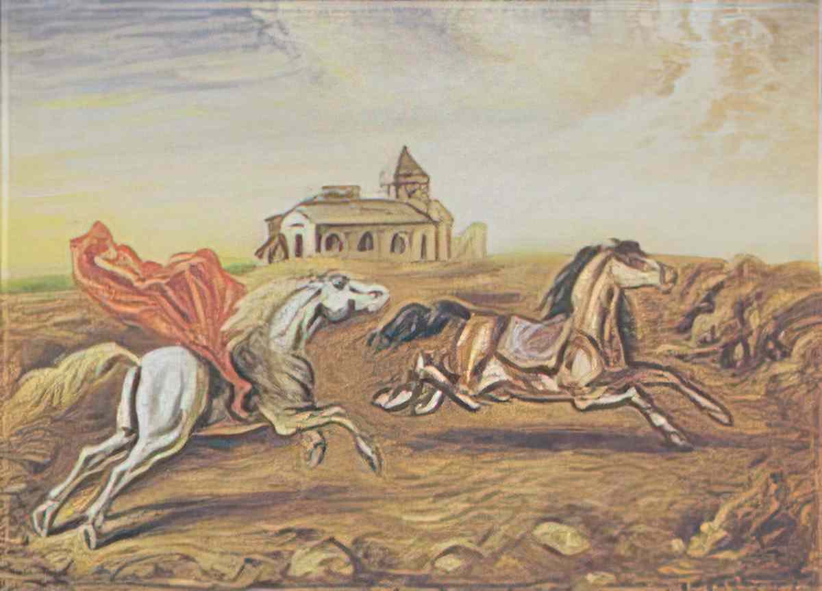 giorgio de chirico due cavalli in un paese1 Art A4 Photo Print