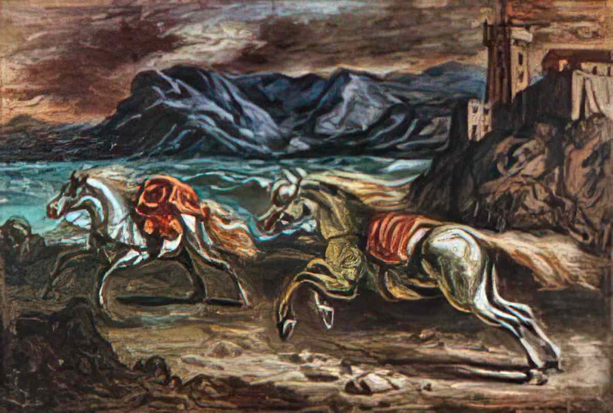 giorgio de chirico due cavalli presso un mare procelloso e sotto un Art A4 Photo Print