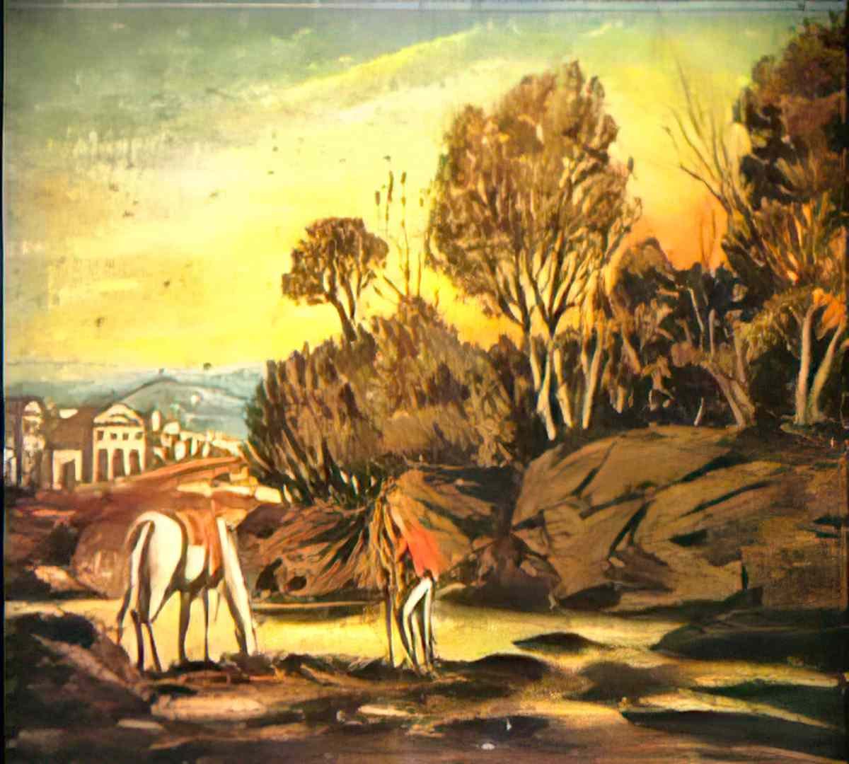 giorgio de chirico paesaggio con cavallo bianco Art A4 Photo Print