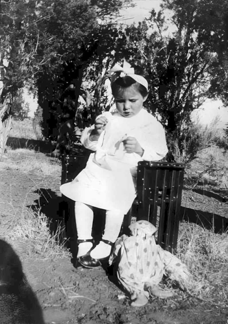 girl doll bench Vintage world war A4 Photo Print