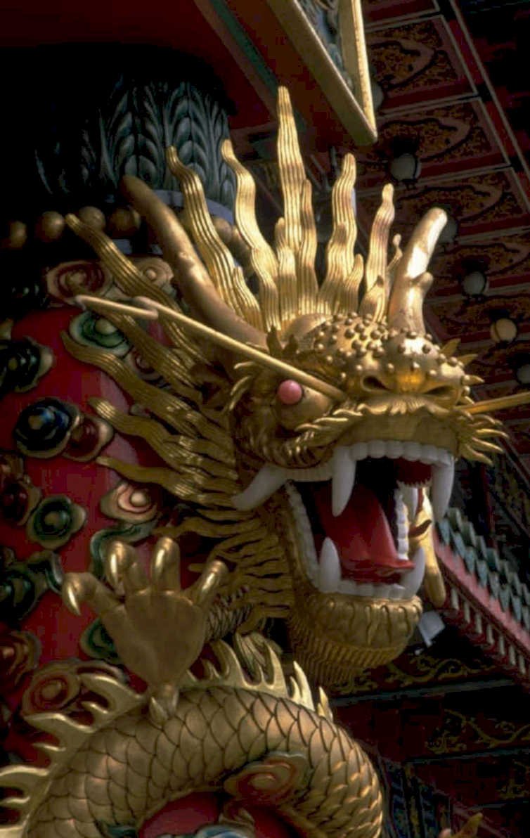 golden dragon statue 1980s 1990s A4 Photo Print
