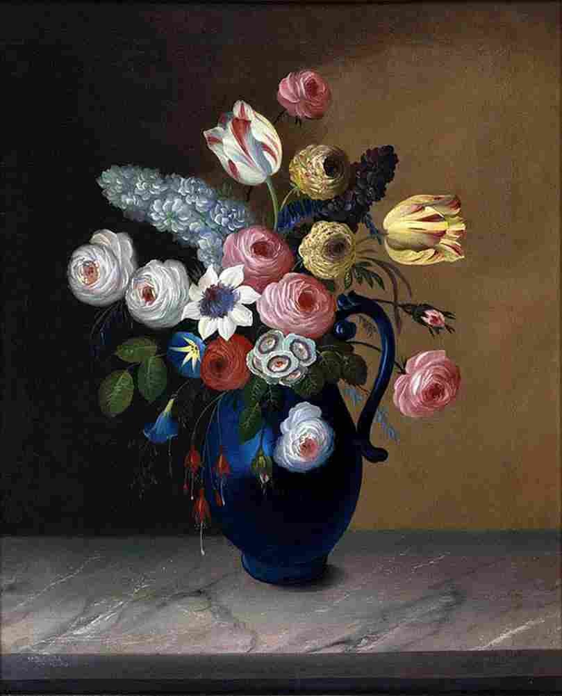 gould Still life Flowers in a Blue Jug Art A4 Photo Print