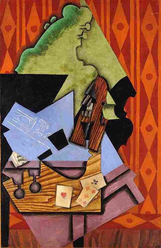 gr Violin and Playing Cards on a Table Art A4 Photo Print