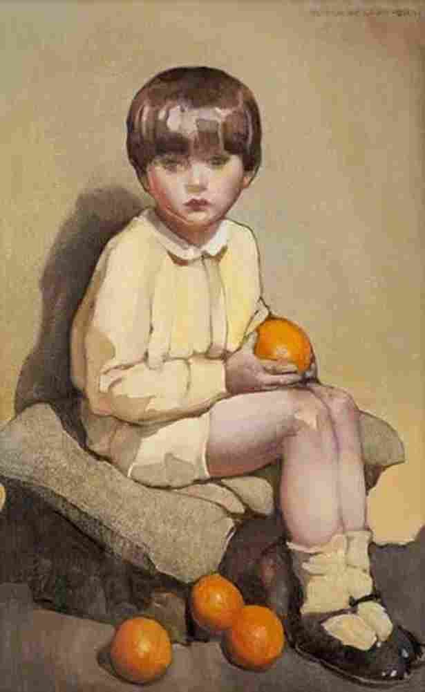 gray Boy with Oranges Art A4 Photo Print