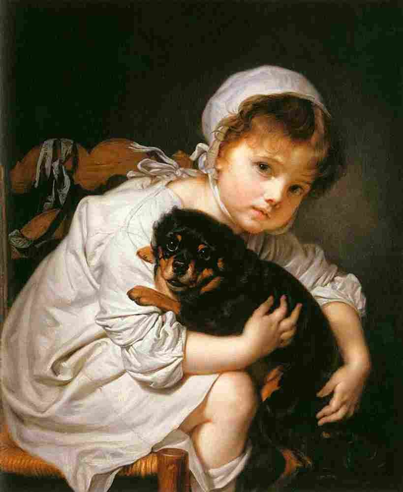 greu a Madame Greuze on the Chaislongue with Dog Art A4 Photo Print
