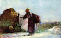 grig French Peasant Girl with Bag on her Back Art A4 Photo Print